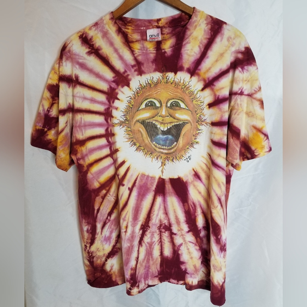 Vintage 90s Single Stitch Mike Dubois Smiling Sun Greatful Dead Tie Dye X-Large